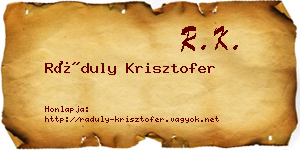Ráduly Krisztofer névjegykártya